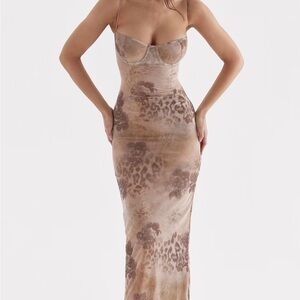 SOLD - Elegant Floral and Cheetah Maxi Dress (House of CB inspo)